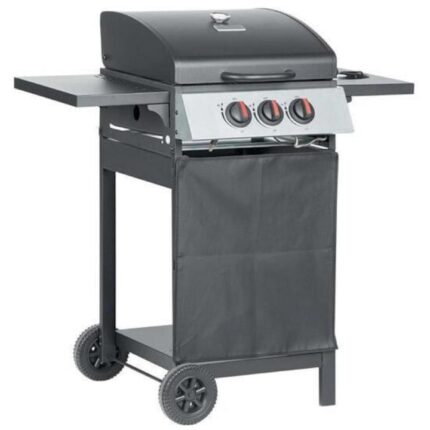 Gratar gradina, grill dreptunghiular, cu gaz, 2+1 arzatoare, cu roti, capac, rafturi, 97x60x100 cm, Valencia 22811