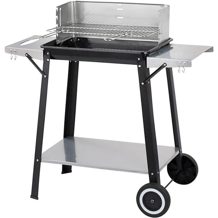 Gratar, Best of BBQ, Inox, Cu carucior pentru gratar cu carbuni, 48 x 28 cm, Negru/Argintiu