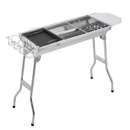 Gratar de gradina pliabil, usor de transportat, din inox, culoare argintiu, foc pe lemne sau pe carbune
