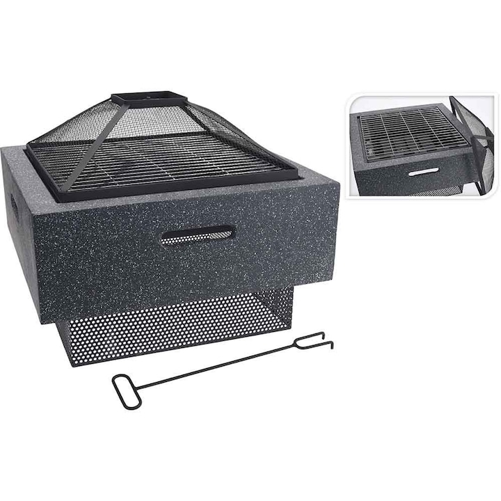 Semineu exterior terasa/gradina, 52.5x52.5 cm, negru, metal