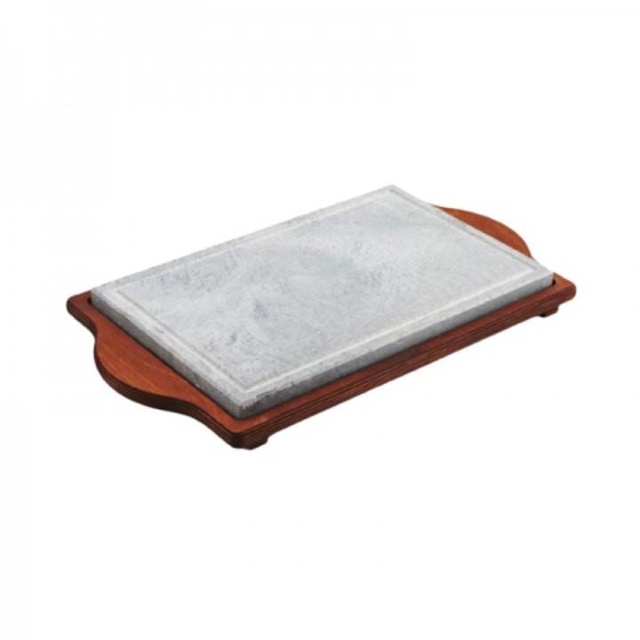Piatra pentru gatit cu suport din lemn, 40x25 cm