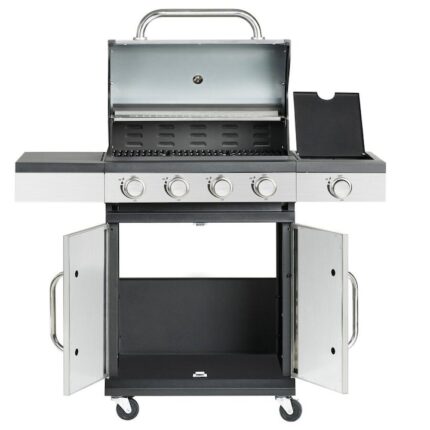 Gratar pe gaz cu 5 arzatoare 120x48x110 cm, Otel Inox, 4x2.8 kW, 1x2.5 kW