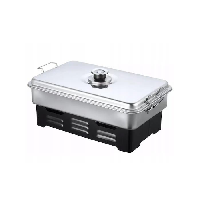 Afumator portabil din inox, cu termometru, pentru carne, argintiu, 21x 42.5x 27.5cm, Kinghoff