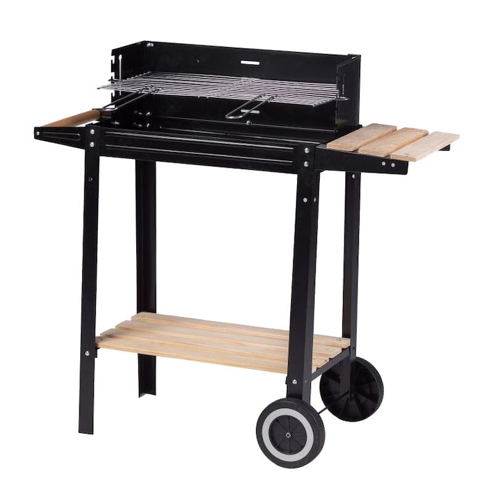 Gratar, Modernhome, Pentru Gradina, 84 cm, 2 Rafturi, Maner Lemn, Negru