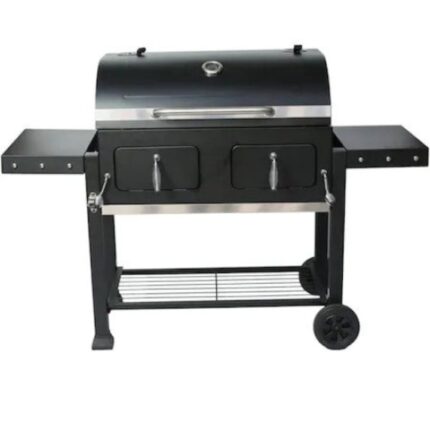 Gratar pe carbuni DacEnergy©, termometru in capac, suprafata de gatit 79,5x41,8 cm, 2 usi pentru alimenare cu carbune, 2 spatii de lucru laterale