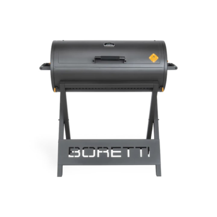 Gratar cu carbuni Boretti, Barilo 2.0, suprafata 87 x 41 cm, grill din fonta, placa neteda, termometru integrat in capac, manere izolate termic, 4 fante de aerisire, carcasa rezistenta, negru
