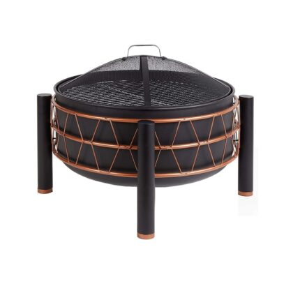 Semineu pentru exterior din otel cu finisaj de cupru VonHaus 2500253, contine sarma pentru gratar, vatrai, grilaj de protectie scantei, rezistent la interperii, Dimensiuni 73cm X 63cm X 53cm