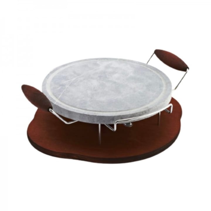 Piatra rotunda pentru gatit cu suport din lemn si arzator, 30 cm