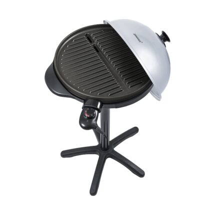 Gratar electric de gradina Steba Germany, BBQ Grill, suprafata gatire Ø 40 cm​​​​​​​, incalzire rapida, temperatura reglabila max. 250°C, plita antiaderenta striata, termostat, tava de colectare grasimi, argintiu