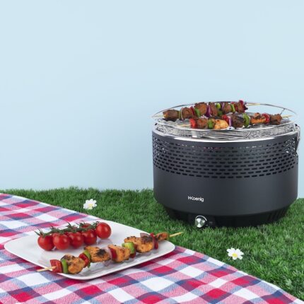 Gratar portabil cu carbuni H.Koenig, RIO440, ventilator reglabil incorporat, emisii minime de fum, gratar din inox, distributie uniforma a caldurii, suprafata de gatit de 31 cm, termorezistent, negru