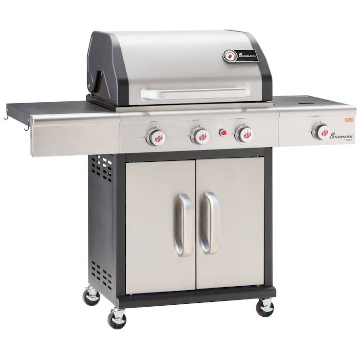 Gratar Triton 3.1 MAXX arzatoare de 3.5 kw fiecare,arzator lateral de 3.5 kw cu INFRAROSU,termometru in capac,mese laterale rabatabile,roti pentru deplasare,suprafata de gatit fonta 65x45,140x120x57,tava colectare grasime,PTS system
