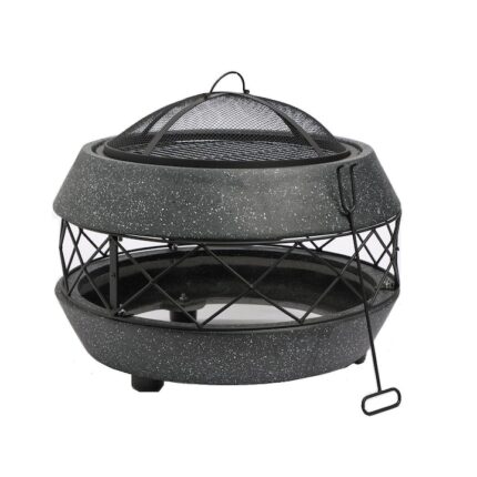 Semineu pentru exterior din beton artificial VonHaus 2500563, rezistent la interperii, cu grilaj de protectie scantei, Dimensiuni 37cm x 60cm x 60cm