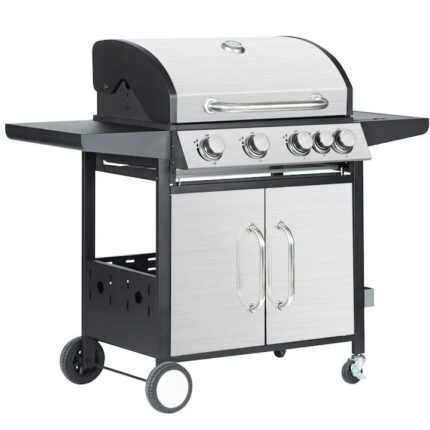 Gratar pe gaz cu 5 arzatoare 131x57x110 cm, Termometru, 17.1 kW, Piezo, Otel, Inox