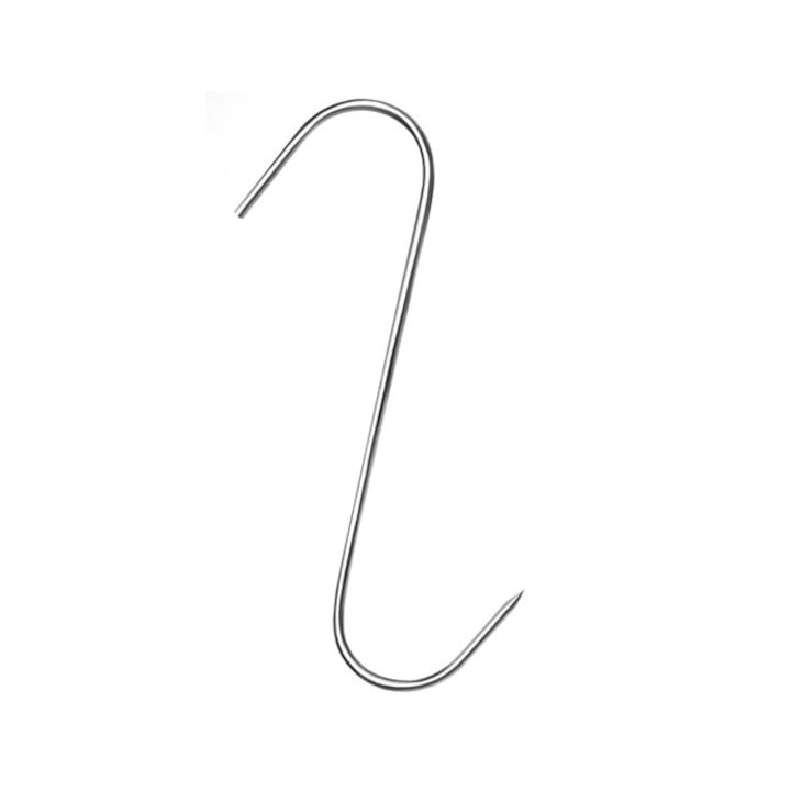 15 cm Set 15 carlige din inox pentru macelarie sau afumatoare carne, tip S, 15 cm