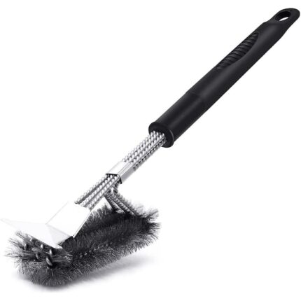 Perie pentru curatat gratar, JENUOS®, sarma si racleta, inox, 2in1, Negru