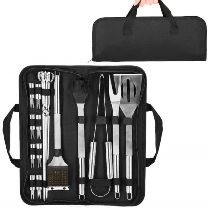 Ustensile pentru barbecue, grill, gratar, inox, set 20 piese, cu trusa, Springos