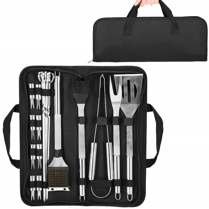 Ustensile pentru barbecue, grill, gratar, inox, set 20 piese, cu trusa, Springos