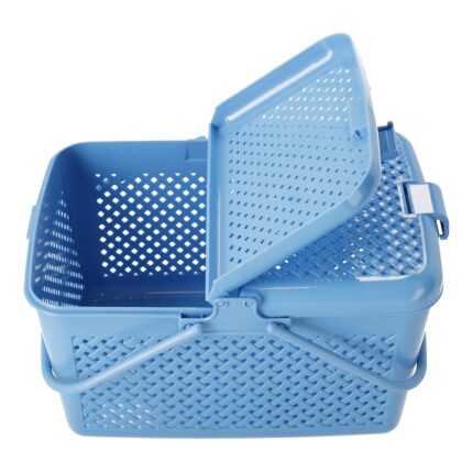 Cos de picnic cu incuietoare, Polipropilena, 39 x 31 x 23.5 cm, Albastru