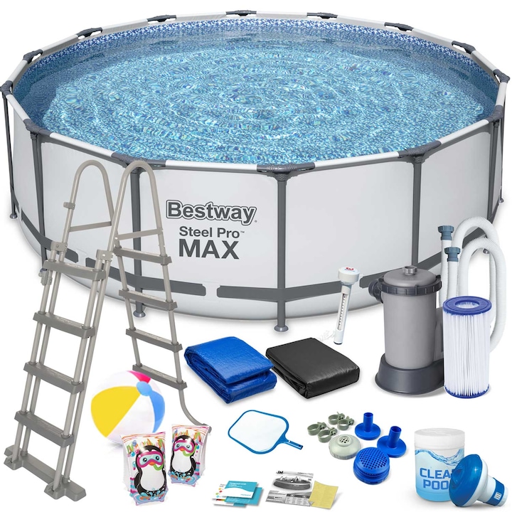 Set Piscina pe cadru, Bestway, PVC, 488 x 122 cm, 19in1, Multicolor