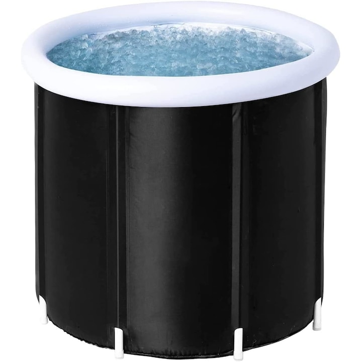 Cada gonflabila pliabila, material PVC, 6xPicioruse Antiderapante, 75 x 75 cm, Alb Negru