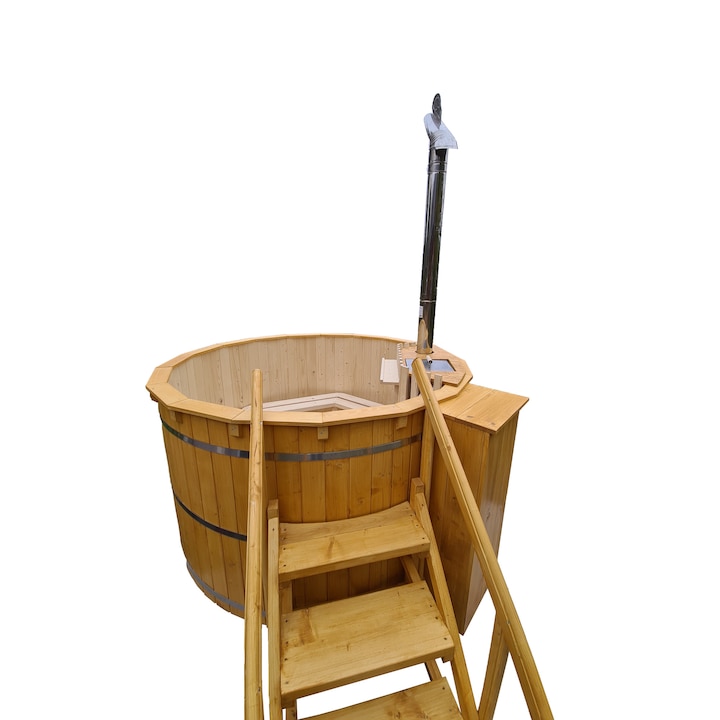 Ciubar cu apa fierbinte HotTub si soba submersibila, psicina, Spa rustic, Ø =2,2 m, 8-10 pers