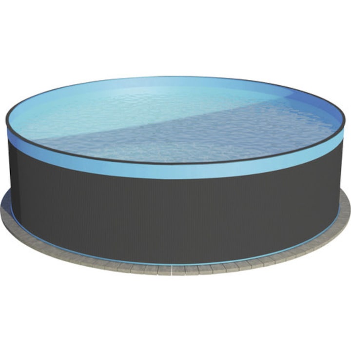 Set piscina rotunda cu cadru metalic Ø 450 cm H 120 cm capacitate 15540 l antracit inclus sistem de filtru, skimmer, furtun de racord, scara