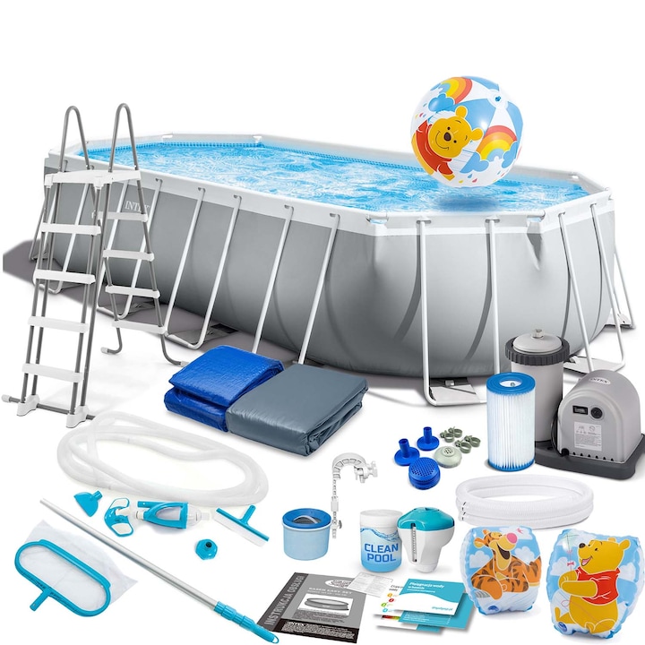 Set Piscina gradina, INTEX, PVC, 610 x 305 x 122 cm, 21in1, Multicolor