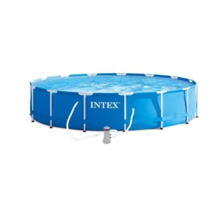 Piscina Intex, Rotunda Cadru Metal, Familie Copii Relaxare, 457 x 84 cm, Pompa Filtrare Scara Prelata Acoperire Prelata Dedesubt