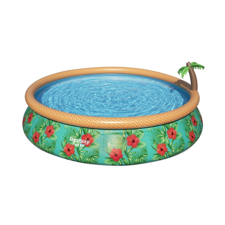 Set piscina gonflabila cu pompa, Bestway, PVC, 457 x 84 cm, Multicolor