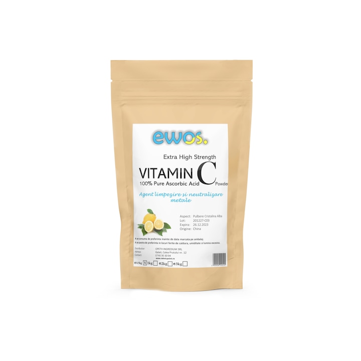 Vitamina C pudra Ewos Acid Ascorbic, agent limpezire apa piscina, punga 500g