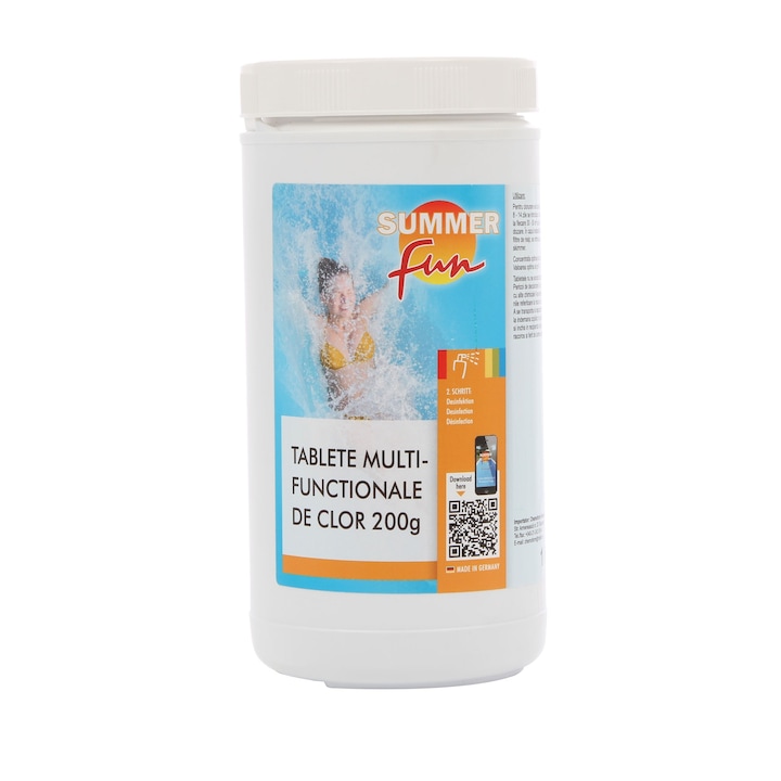 Clor multifunctional tablete de 200 grame, Summer Fun, pentru apa piscina, 1 kg, sterilizeaza apa