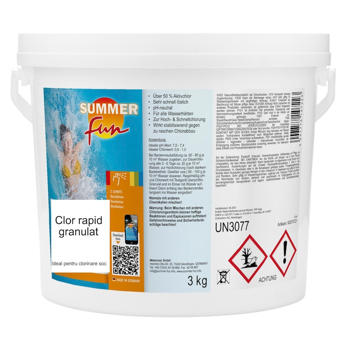 Clor rapid granulat Summer Fun, pentru apa piscina,3 kg, pentru dezinfectia apei