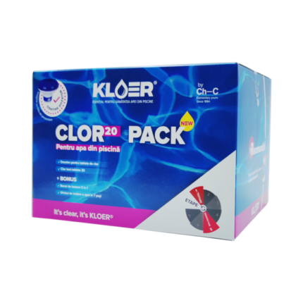 Set Clor Pack 20 Kloer, dezinfectia apei din piscina, solid, dispenser pentru dozarea tabletelor de clor, 4 piese