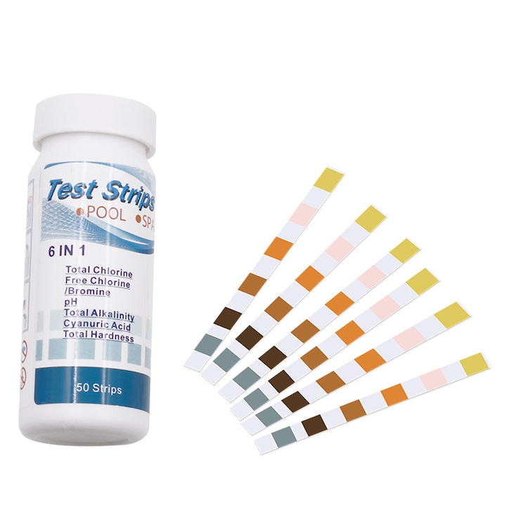 Benzi de testare pentru piscina 6in1, Sunmostar, 2 sticle, Multicolor