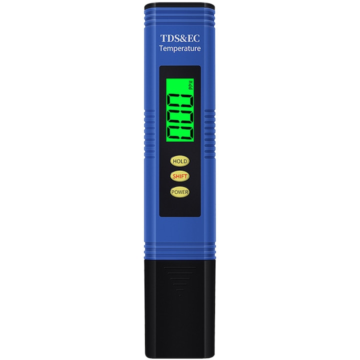 Tester TDS de calitate a apei pentru hidroponie/acvarii/apa potabila/iaz/piscina, Negru/Albastru
