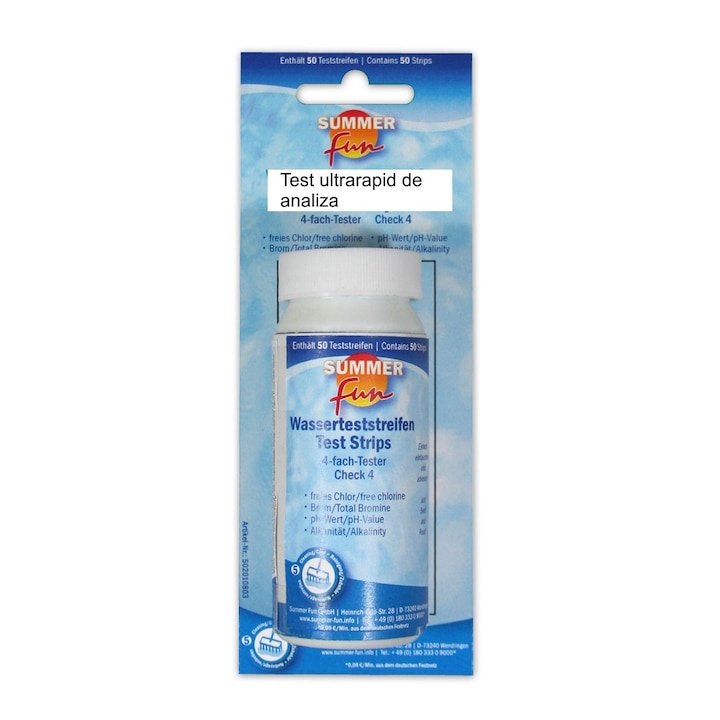Test ultrarapid pentru analiza apa piscina, Summer Fun, 50 betisoare, 2 x 8 x 5 cm