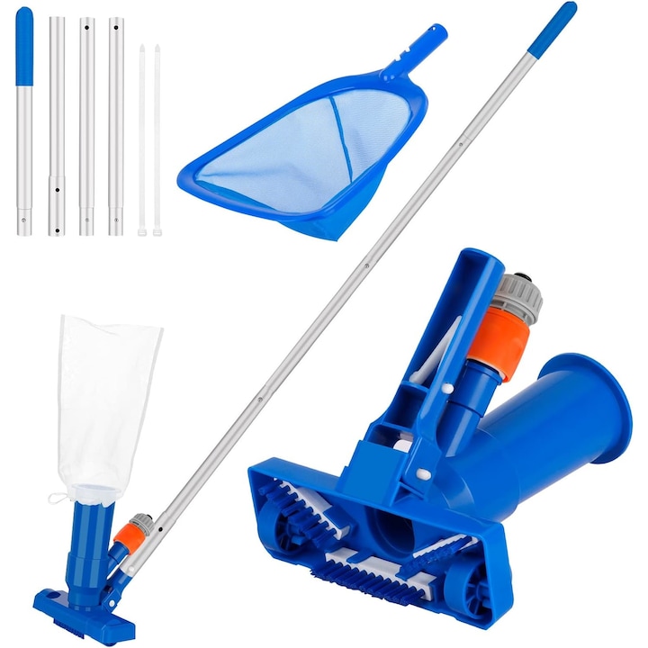 Aspirator cu jet pentru piscina, Mmgoqqt, Aluminiu/Plastic, 2.8mm, Albastru/Argintiu