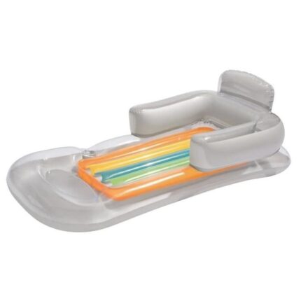 Saltea gonflabila pentru piscina, Bestway, fotoliu sezlong 150x77 cm, suport pahar, gri