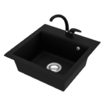 Pachet chiuveta bucatarie Alveus GEM 10+ Baterie Alvreus Diana GM 230 G 91, compozit algranit, 500x500 dimensiune chiuveta, 180 mm adancime chiuveta, sifon inclus, Negru