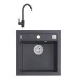 Pachet chiuveta bucatarie algranit Alveus Formic 20, 520x510mm, sifon pop-up inclus + Baterie Kati, Negru