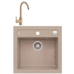 Pachet chiuveta bucatarie algranit Alveus Formic 20, 520x510mm, sifon pop-up inclus + Baterie Kati, Beige