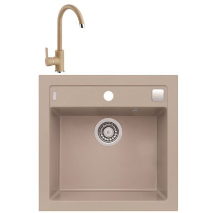 Pachet chiuveta bucatarie algranit Alveus Formic 20, 520x510mm, sifon pop-up inclus + Baterie Kati, Beige