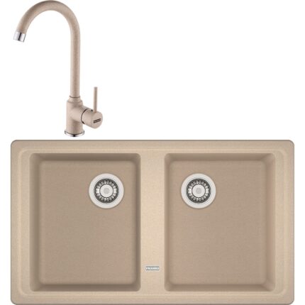Pachet chiuveta bucatarie Franke BFG 620, 86x50cm + Baterie Pola 1.0 Avena, rotatie pipa 360 grade, racorduri flexibile inox, discuri ceramice, include ventil de 3 1/2”, cleme de fixare, sifon