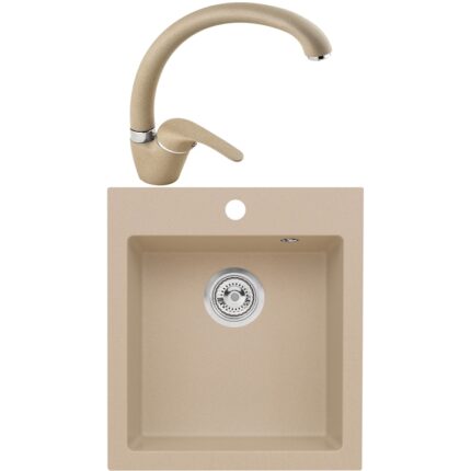 Pachet chiuveta bucatarie algranit Alveus Boogie 20, 450x500mm + Baterie Diana, Bej