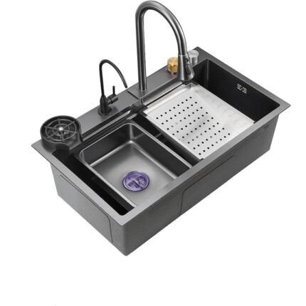 Chiuveta multifunctionala din otel inoxidabil cu accesorii incluse, dus extractabil robinet, dimensiune 800x450mm