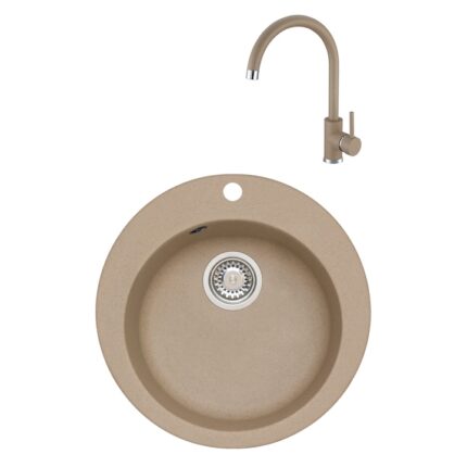 Pachet chiuveta bucatarie algranit Alveus Victoria 10 A55 + Baterie Alveus Kati, material compozit, 505 mm, adancime cuva 190 mm, Beige