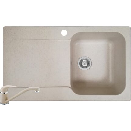 Pachet chiuveta soft composite + baterie bucatarie Pyramis Level Durothek, cuva dreapta, 860x500 mm, adancime 210mm, Bej