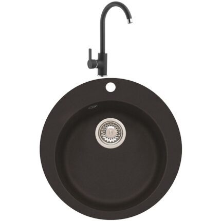 Pachet chiuveta bucatarie Algranit Alveus Victoria 10 + Baterie Nela, fi510 mm, adancime 190mm, Negru