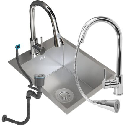Set chiuveta bucatarie, Granitan, Otel, 500 x 400mm, Argintiu