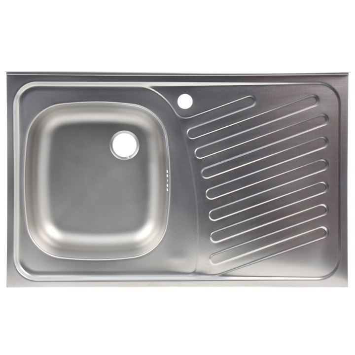 Chiuveta bucatarie Alveus Compact 10 leinen, cuva stanga, 800x500 mm, adancime 155 mm, montaj pe masca, sifon inclus, Inox